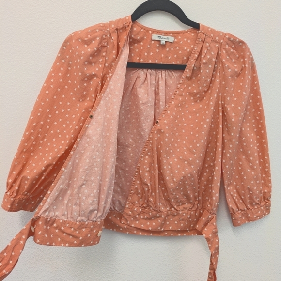 Madewell Peach/Coral Cotton Wrap Top Star Design sz XXS Preppy 4th Of July - Picture 12 of 13